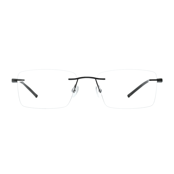 Rimless rectangle eyeglasses with lightweight metal bridge and black temples - Nations Optics