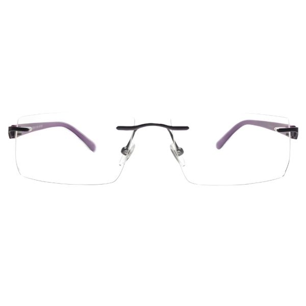 Nations Optics Contemporary Rimless Frames with Purple Accents