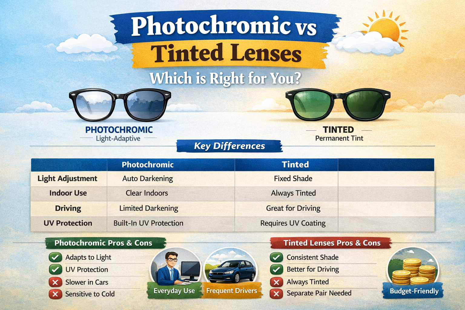 Photochromic vs Tinted Lenses: Which One Is Better for Your Eyes? | Nations Optics