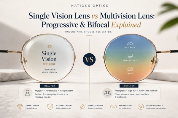 Single Vision Lens vs Multivision Lens: Progressive & Bifocal Explained | Nations Optics
