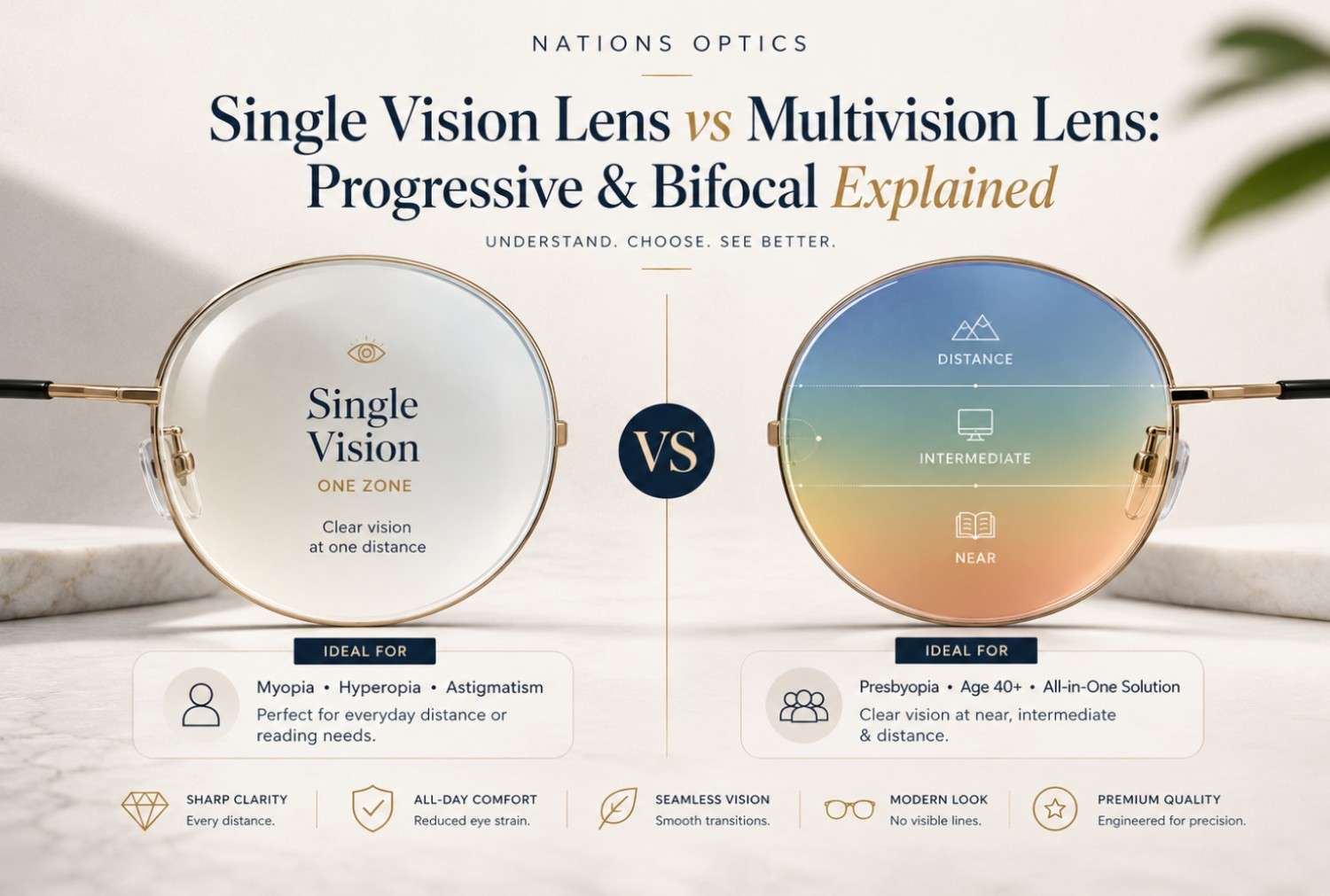 Single Vision Lens vs Multivision Lens: Progressive & Bifocal Explained | Nations Optics