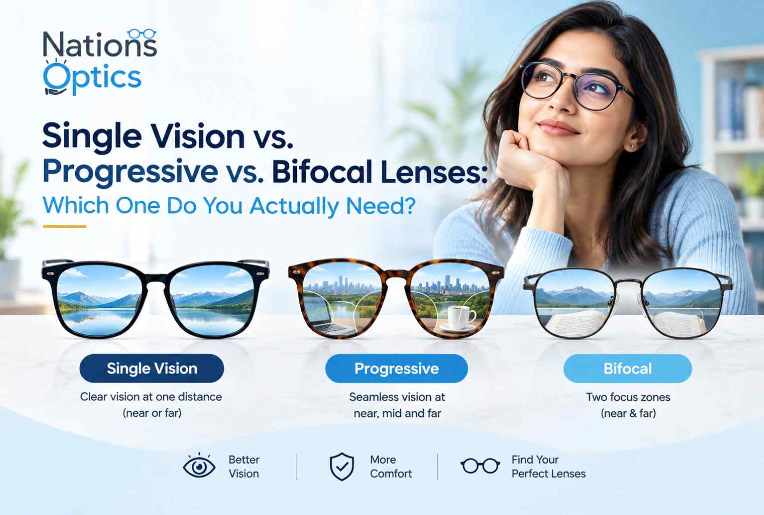 Single Vision vs. Progressive vs. Bifocal Lenses Explained | Nations Optics