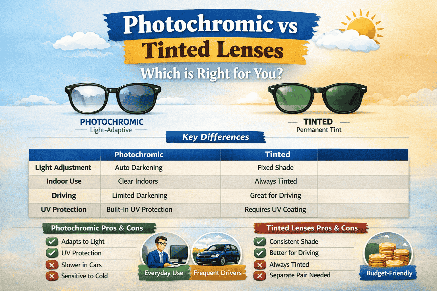 Photochromic vs Tinted Lenses: Which One Is Better for Your Eyes? | Nations Optics